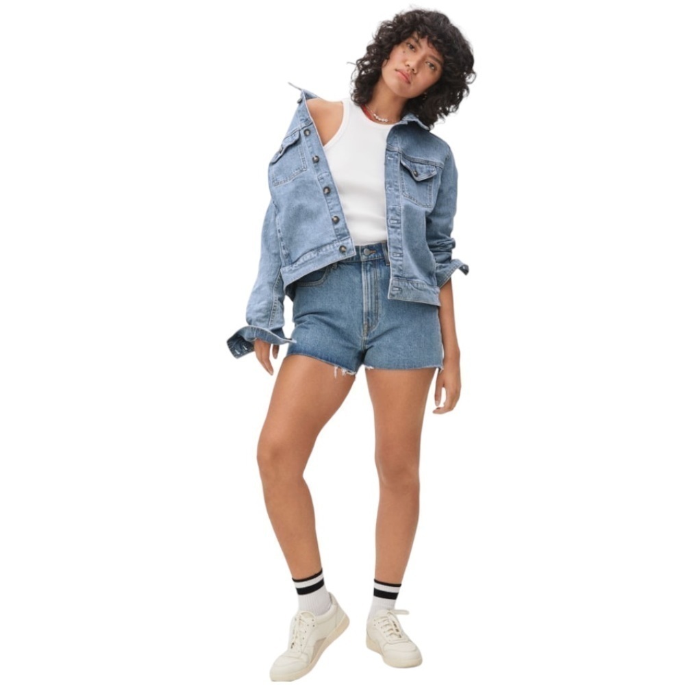 Everlane The Way High Denim Cut Off Jean Shorts 30 High Rise  Raw Hem